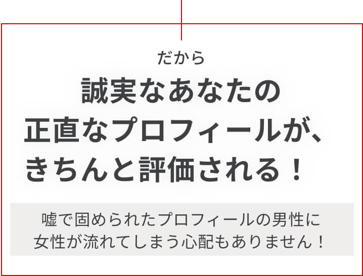 誠実なあなたの正直なプロフィールが、きちんと評価される！