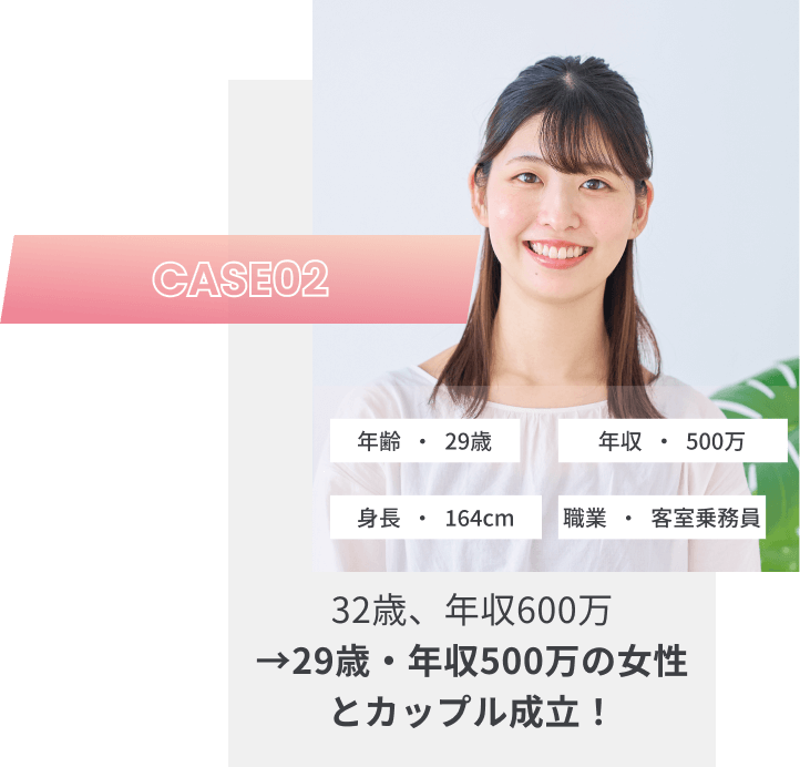 32歳、年収600万→29歳・年収500万の女性とカップル成立！